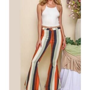 Peach Love California 70s Striped Blue Flare Bell Bottoms Jeans Pants Sz Large